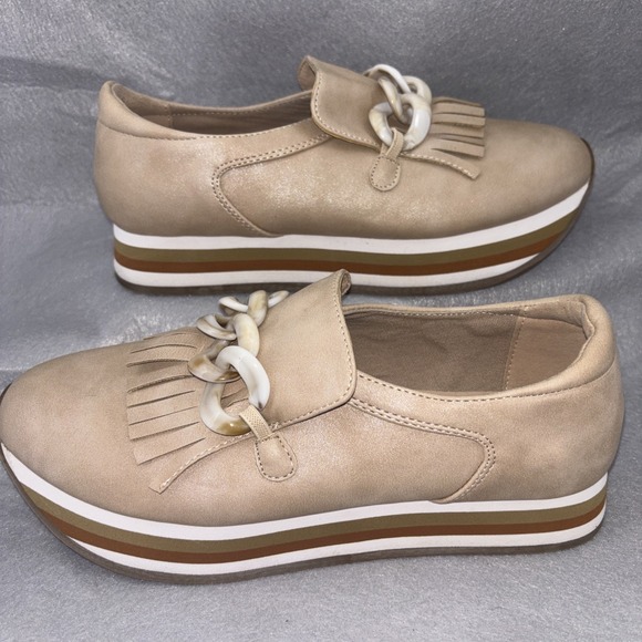 COCONUTS by Matisse Bess Platform Loafers Brown Chainlink Fringe Women's Size 8M - Picture 3 of 16